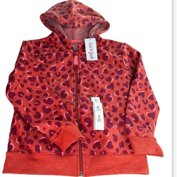 Girls Cat & Jack Orange  & Purple Heart Print Full-Zip Hoodie Jacket - Picture 3 of 4